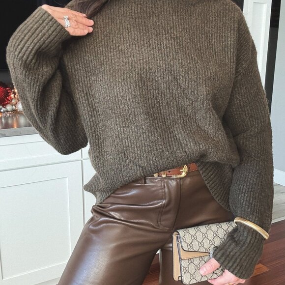 Women's Dark Olive Turtleneck Knit Sweater Top | Sage The Label | Green - Picture 1 of 11
